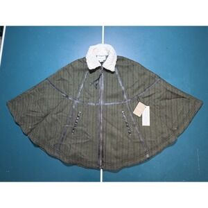 Anthropologie Marrakech Moss Green Sherpa Lined Poncho Pullover Jacket Small New